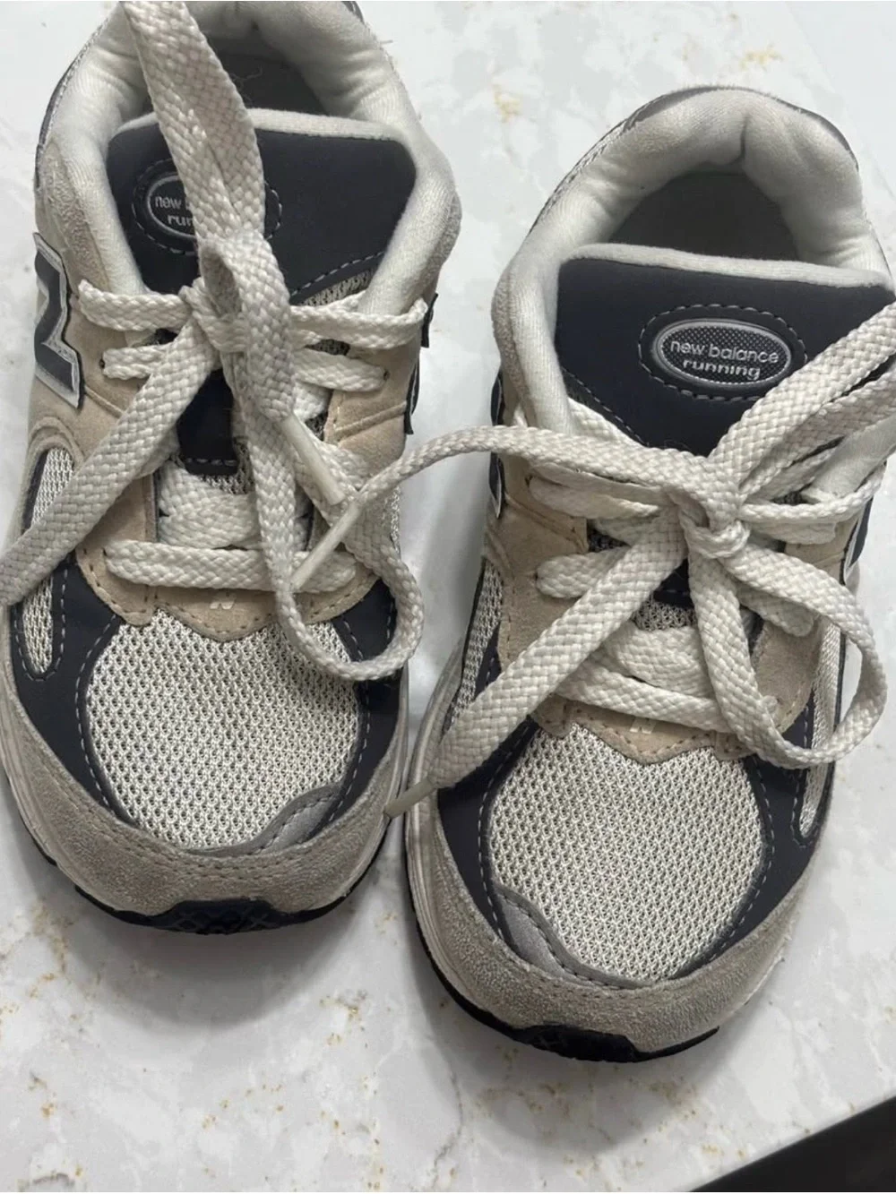 New Balance 2002R Kids Beige and Gray Lace-Up Sneakers
